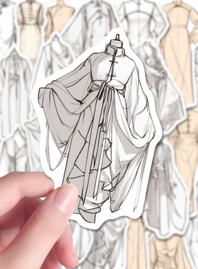 106张服设手绘贴纸oc服装素描创意美术生稿图diy笔记本贴画防水