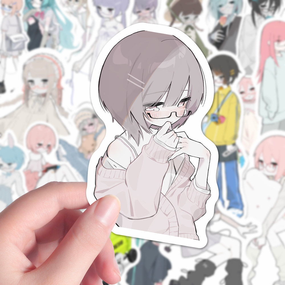 手绘二次元动漫少女绘画自粘贴画