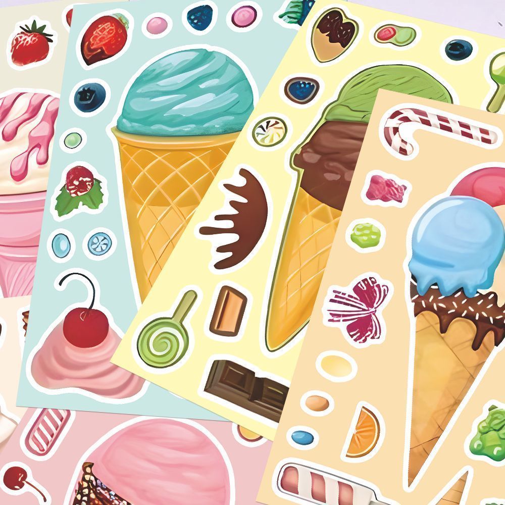 冰激凌拼图贴纸儿童DIY益智拼贴