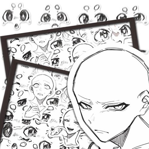 绘画贴纸头部不同角度表情贴画