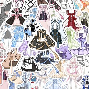 63张服设oc贴纸可爱公主裙洛丽塔服饰穿搭设计贴画装饰笔记本粘贴