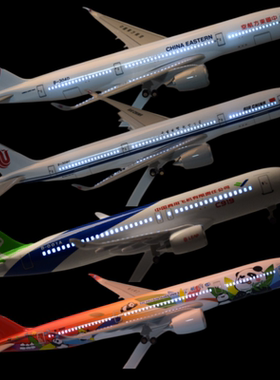 A380飞机模型仿真东航南航客机C919带轮带灯B787航模玩具拼装摆件
