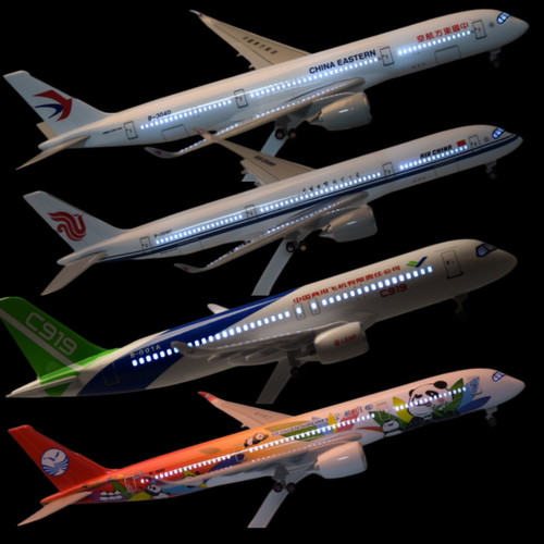 A380飞机模型仿真东航南航客机C919带轮带灯B787航模玩具拼装摆件