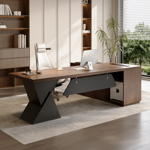 老板办公桌带茶台一体式轻奢简约实木董事长总裁老板桌单人大班台