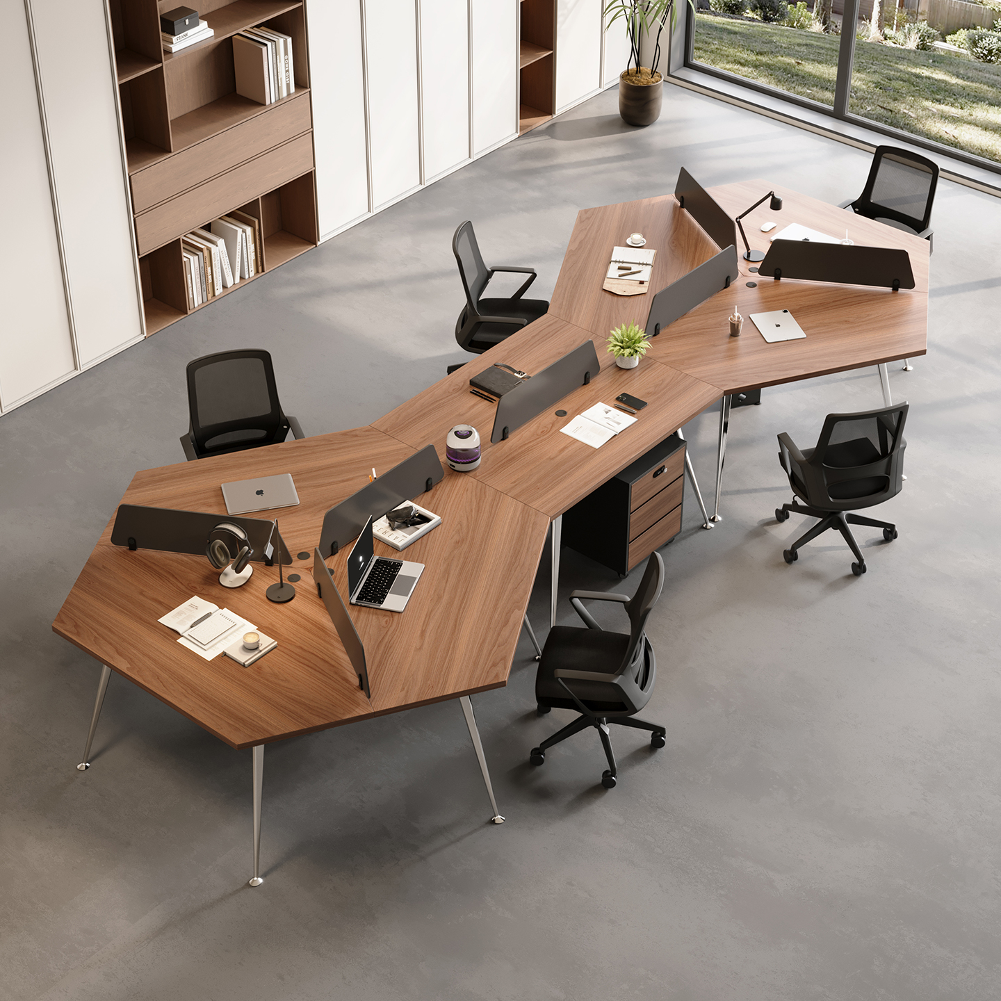 新款高级多人位办公桌创意实木职员电脑桌储物抽屉办公家具组合柜