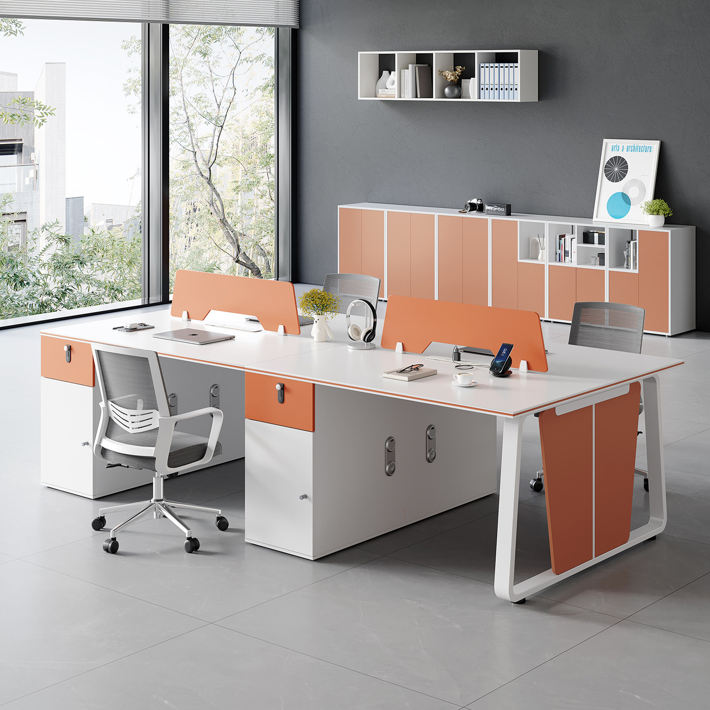 E0办公桌员工位简约现代职员桌椅组合工位卡座办公室果橙色电脑桌,商业/办公家具,组合/屏风工作位,淘宝优惠券,粉丝福利购,淘宝优惠卷