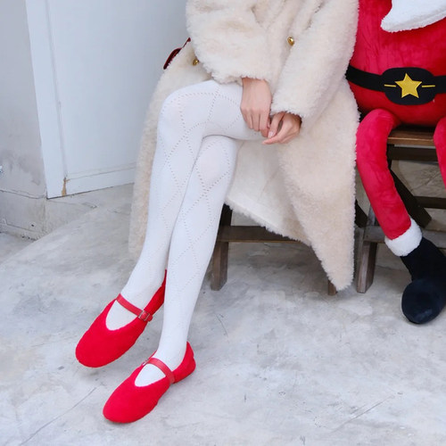 赵露思同款新年红毛毛玛丽珍鞋