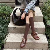 通勤显瘦平底鞋 复古棕色真皮德训鞋 百搭休闲阿甘鞋 新款 女2026春季