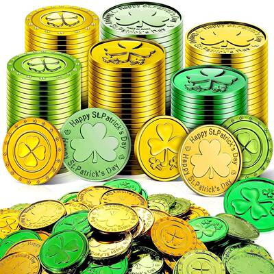 爱尔兰三叶草塑料金币圣帕特里克节游戏筹码钱币道具节日派对用品