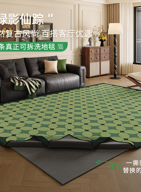 绿色地毯客厅卧室2025新款可拆洗大面积全铺可机洗中古风家用隔音