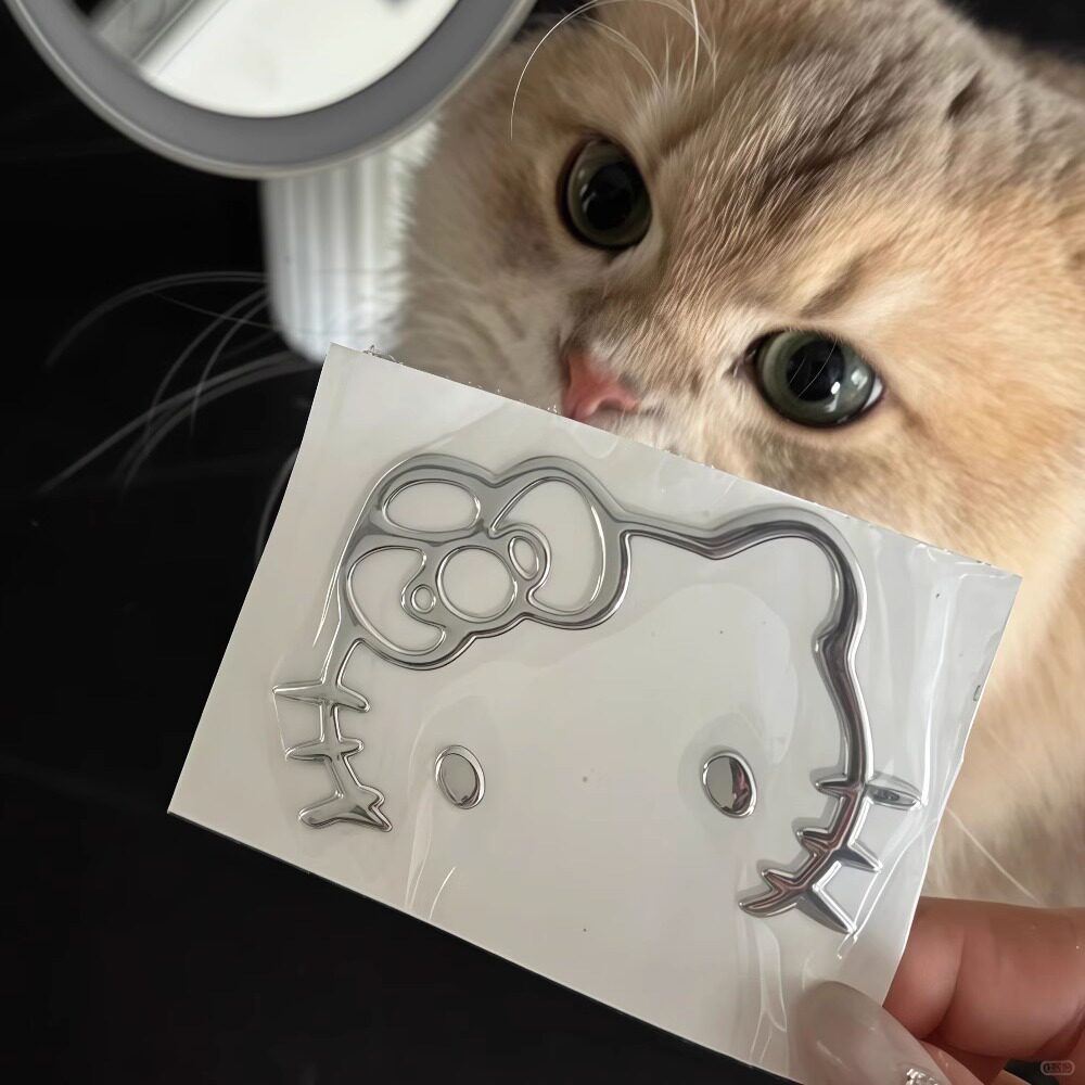 高级感同款kitty银色立体贴纸卡通可爱kitty周边手机电脑汽车贴纸