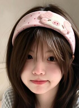 粉色嘟嘟小猪宝波点宽边发箍女2026新款轻松熊头饰显脸小甜美发饰