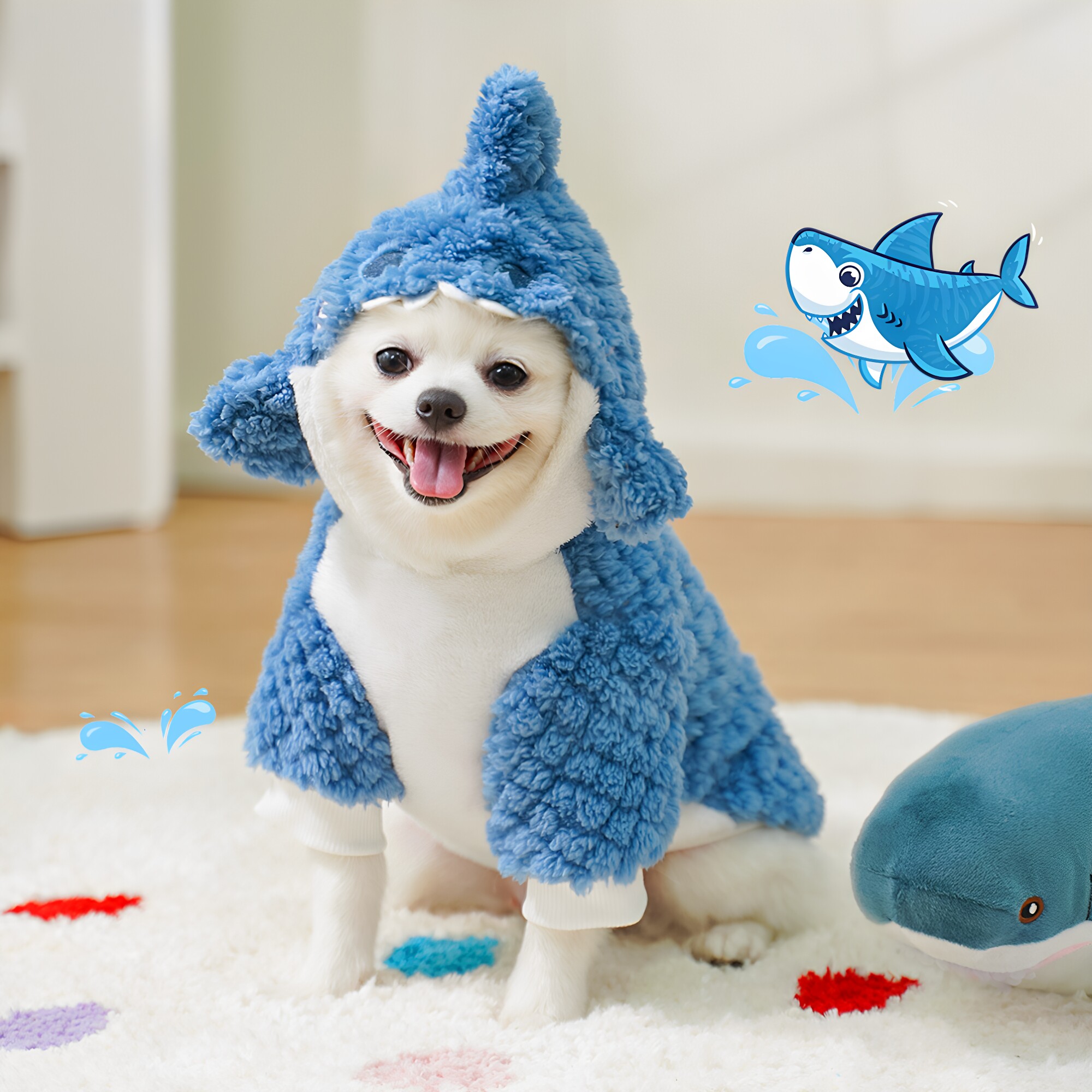 狗狗鲨鱼造型服冬装毛绒连帽衫宠物服装狗变身搞怪加绒中型犬新款