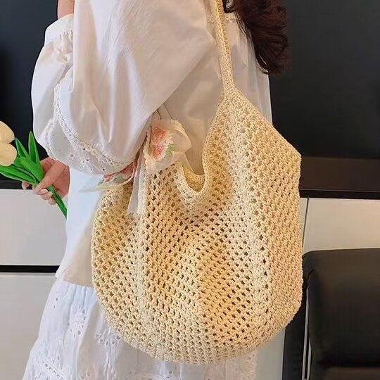 百搭款镂空手工编织包女夏季休