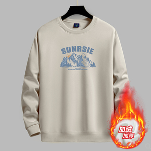 NASA LMSJ2025秋冬季加绒加厚圆领新款宽松大码重磅纯棉男士上衣