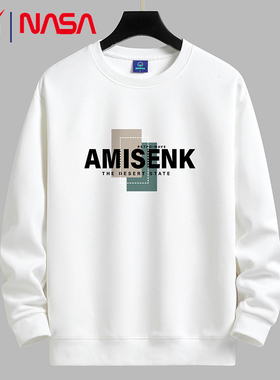 NASA原创秋冬季男士卫衣宽松加绒加厚套头圆领打底衫长袖T恤大码
