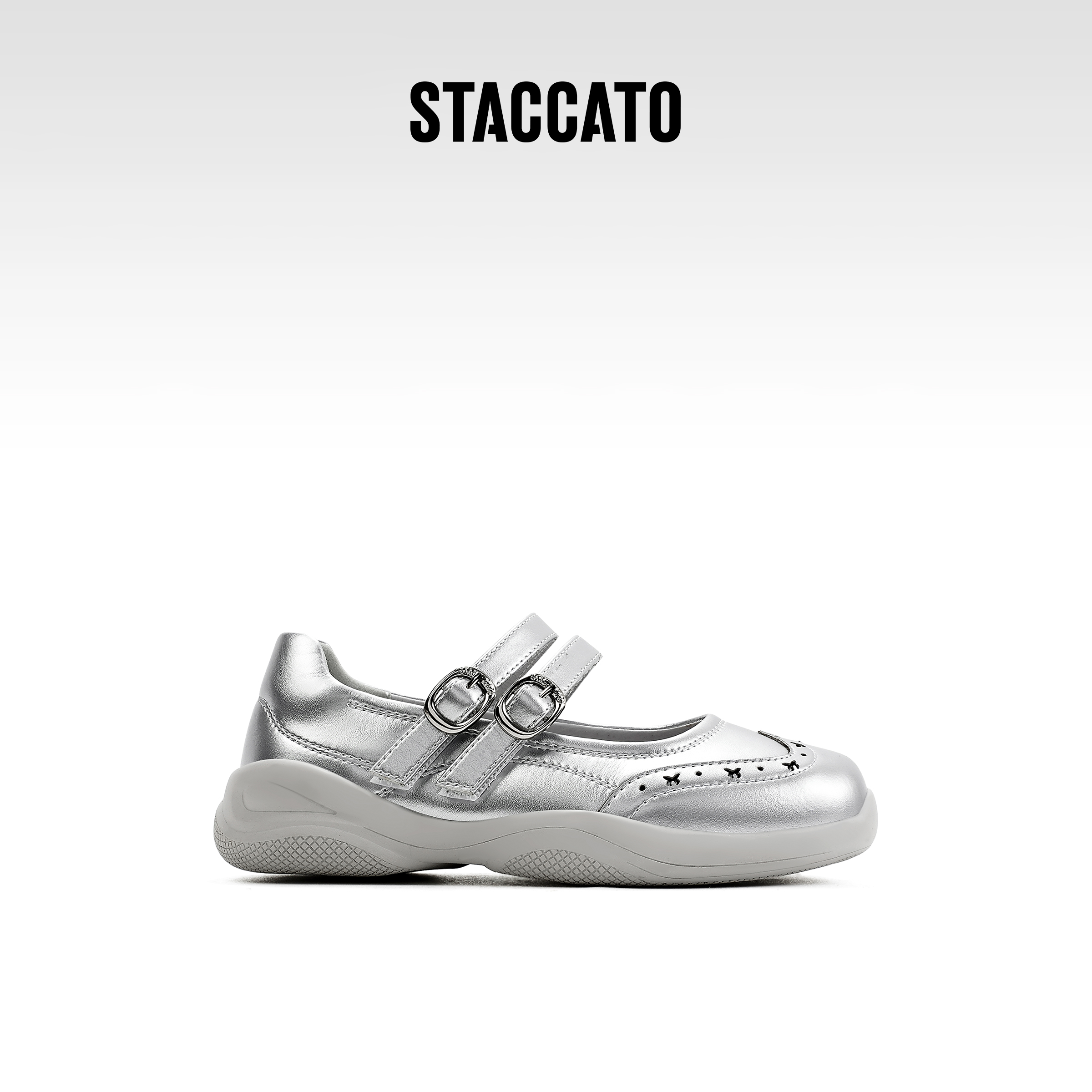 StaccatoKids思加图童鞋春夏软底单鞋公主鞋银色玛丽珍鞋女童皮鞋
