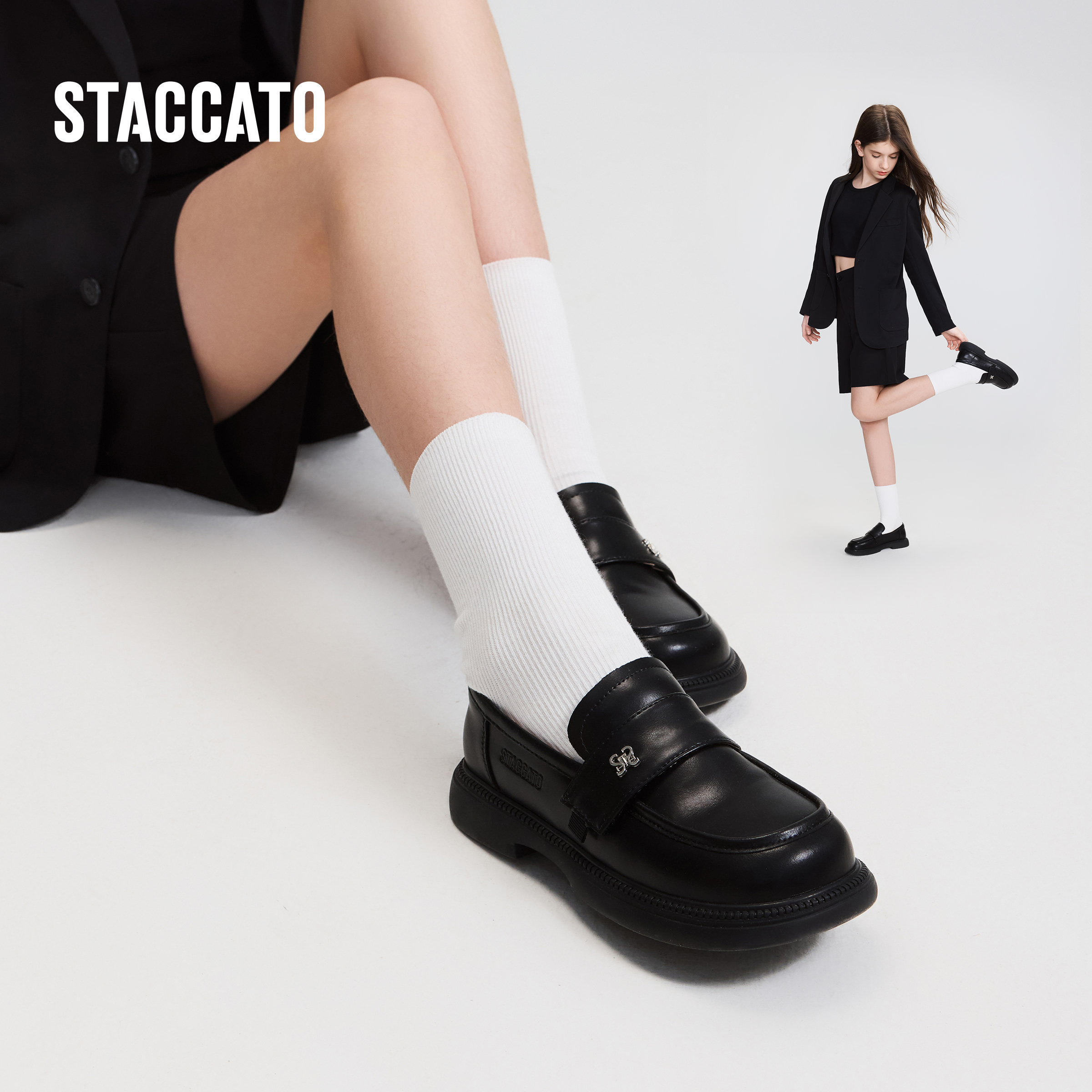 思加图童鞋女童乐福鞋2025年秋季新款中大童公主鞋英伦风小皮鞋