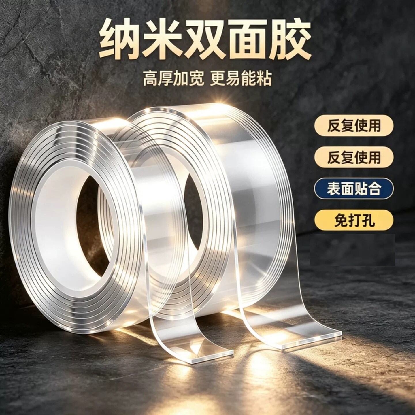 纳米双面胶超强力家用创意胶带不留痕高粘度固定耐高温透明可水洗