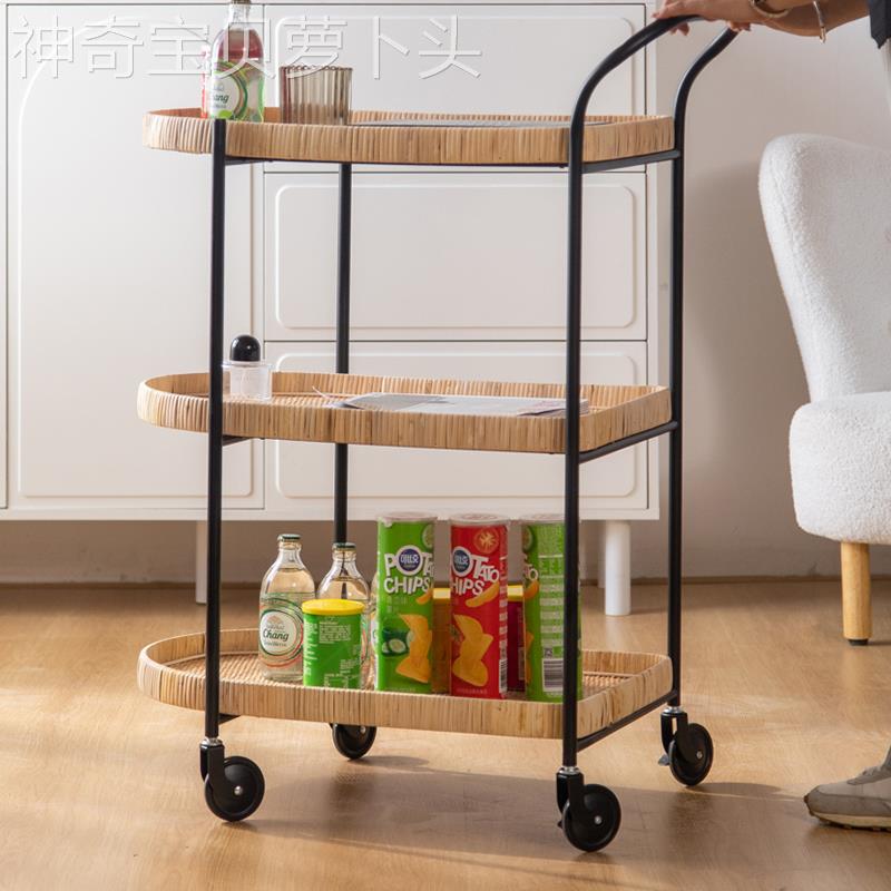 藤可动编带茶几多层小推车边几餐边柜置103藤编物架移多功能轮茶