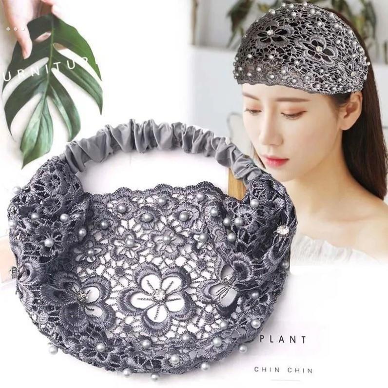 钉珠蕾丝发带白发碎发头套束发洗脸防滑头饰头箍宽边镂空透气头巾