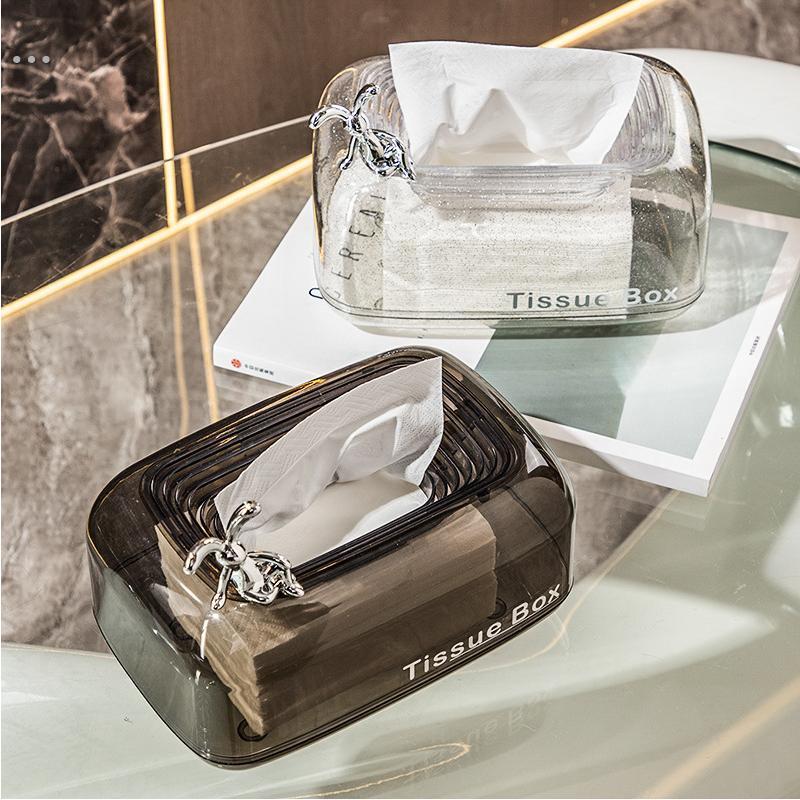 轻奢纸巾盒家用办公室茶几简约高档透明收纳盒自动下沉式卫生纸盒