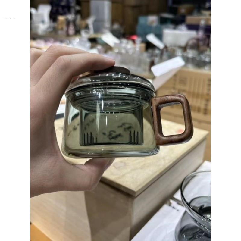 H02杯子十里家用茶咖杯三件小容量茶杯高硼硅玻璃墩墩杯茶水分离