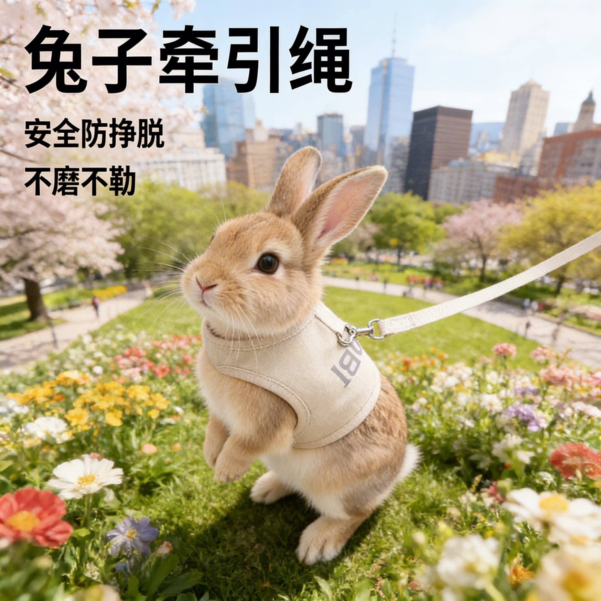 侏儒垂耳兔子背心式胸抱婴袋可调节外出防挣脱专用牵引绳宠物用品