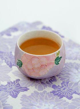 昌朴居茶杯主人杯纯手绘紫色牡丹禅定杯陶瓷中式单杯家用品茗杯子