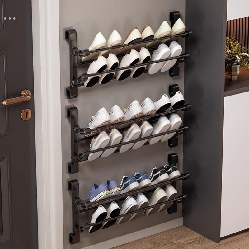 壁挂式免打孔可折叠家用门口小窄多层鞋架浴室卫生间多功能置物架