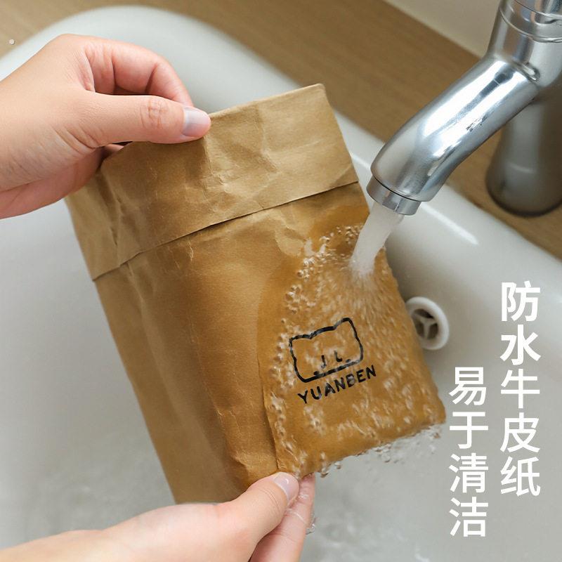 复古可水洗牛皮纸车载收纳挂袋多功能置物袋挂式车内垃圾桶