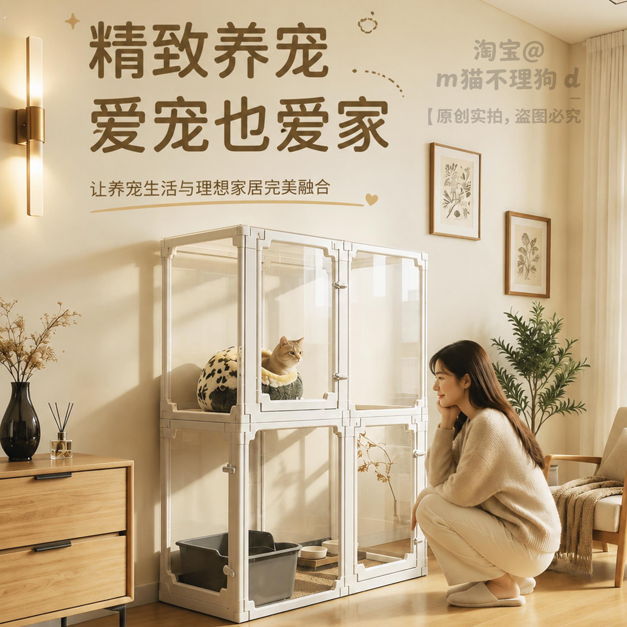 猫笼子新型全景透明围栏兔狗双层家用室内猫柜超大自由空间猫别墅