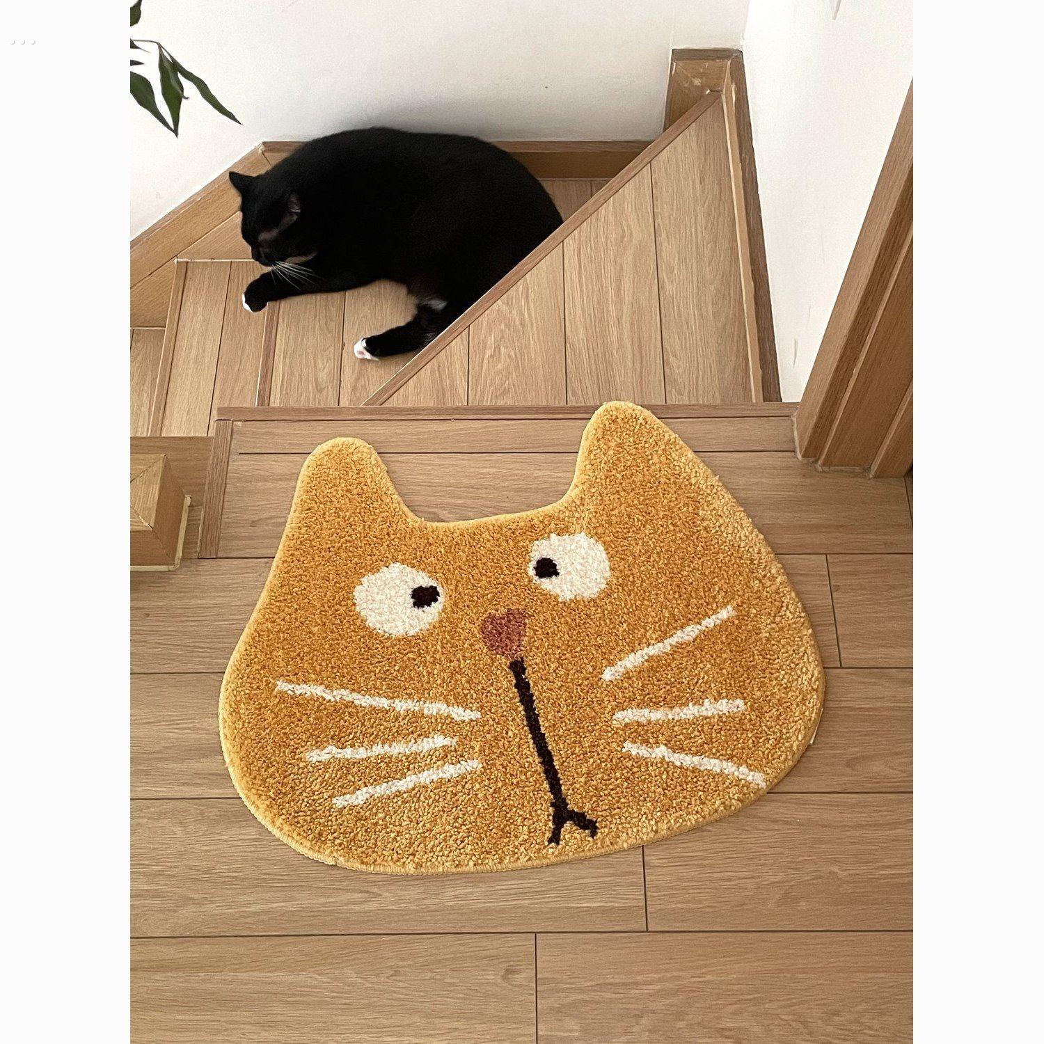 日式田园风黄猫地毯浴室厕所吸水防滑床边客厅仿羊绒地毯