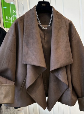 时尚爆款设计感荡纯色宽松慵懒外套女上衣时髦洋气2025秋冬装