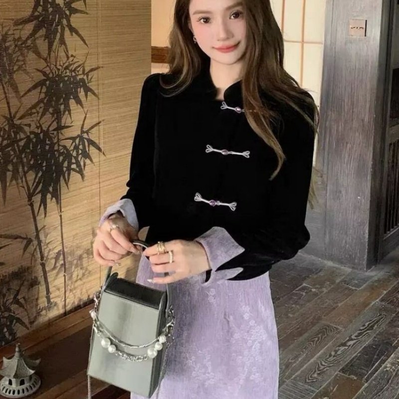 改良新中式旗袍加棉套装国风女装紫色半身裙两件套,女装/女士精品,时尚套装,淘宝优惠券,粉丝福利购,淘宝优惠卷