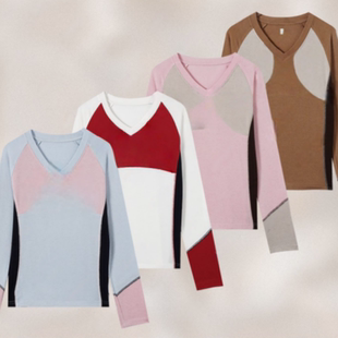 拼色显瘦v领打底 风格 2025新款 修容打底美式