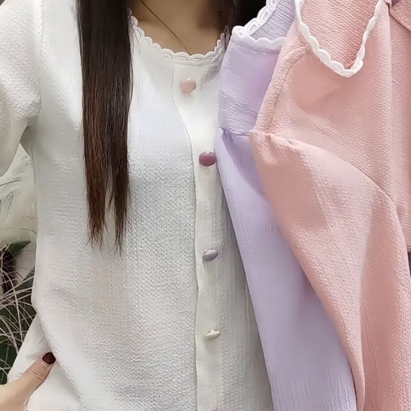 花边短款2025蕾丝拼接新款针织长袖外套打底衫假开衫上衣套头女装