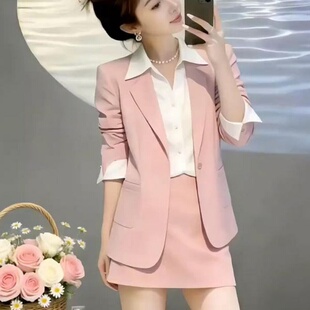 外套 2026春季 西装 洋气收腰修身 高腰纯色半身裙洋气两件套女 新款