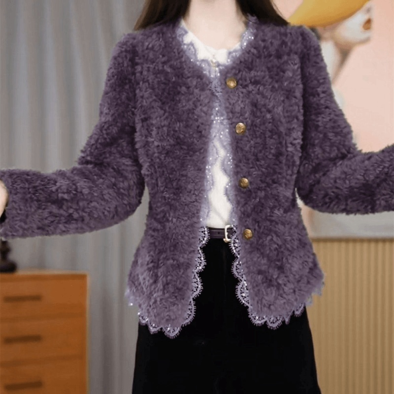 小香风短款外套秋冬保暖加绒加厚百搭时尚女士毛上衣显瘦爆款