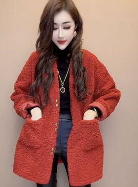 欧货时尚颗粒绒外套2025冬季新款设计感洋气洋气单排扣中长款上衣