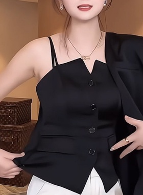 黑色修身背心吊带女夏季美式辣妹穿搭洋气小衫内搭小众设计感上衣