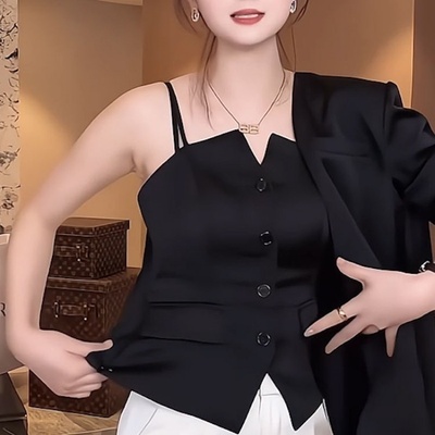黑色修身背心吊带女夏季美式辣妹穿搭洋气小衫内搭小众设计感上衣