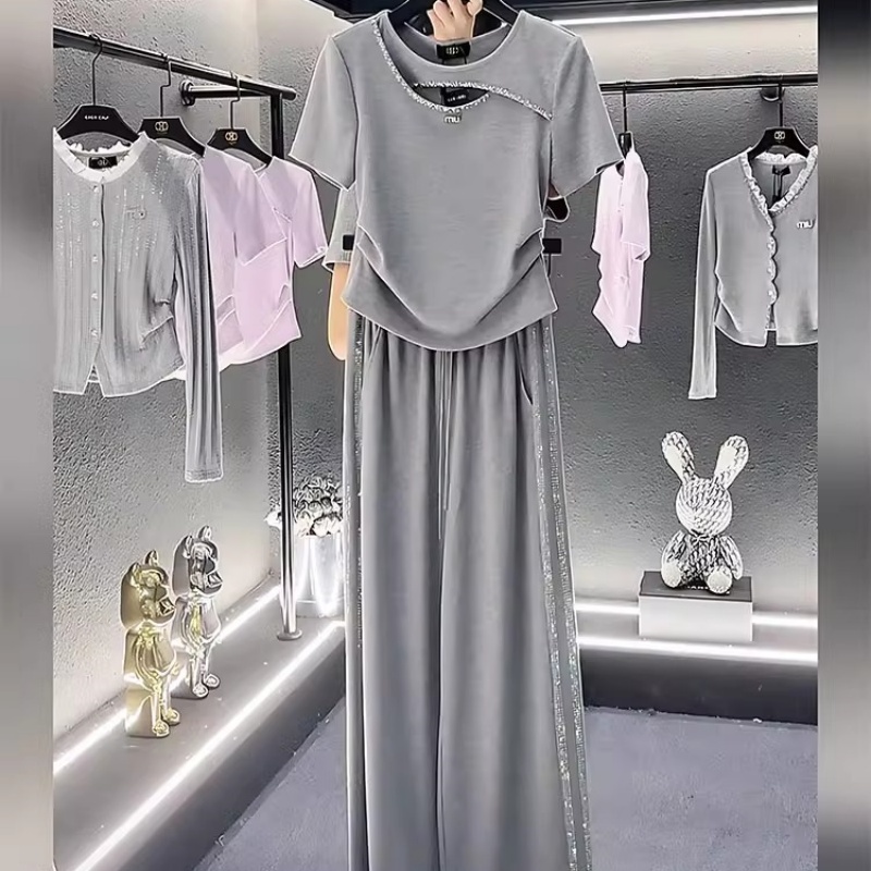 欧货休闲运动套装女夏季2025新款时尚洋气设计感镂空短袖两件套潮