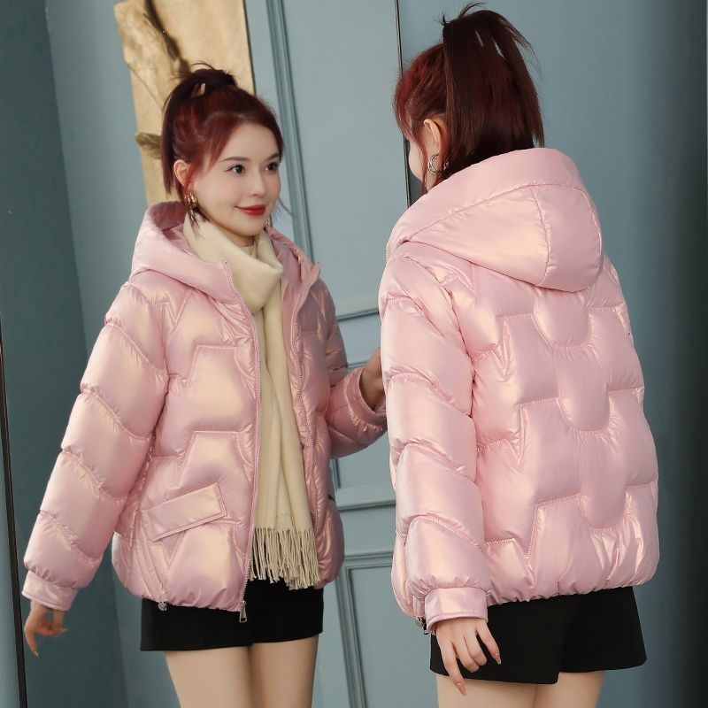 冬季亮面免洗棉袄2025新款羽绒棉服女短款连帽款外套女韩版加厚款