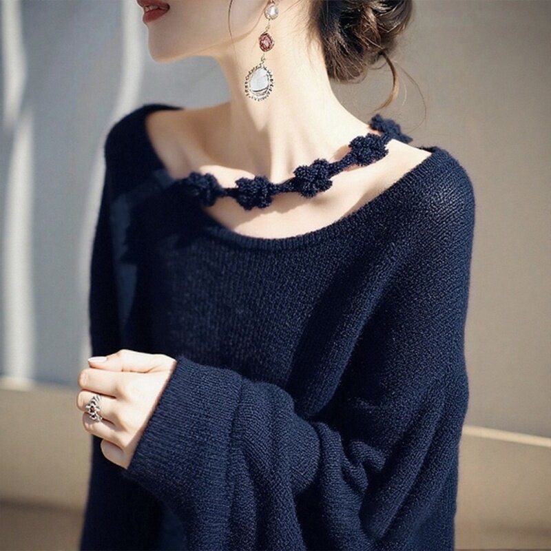 藏蓝色针织衫毛衣女款2025年新款慵懒风高级感韩系氛围感早秋穿搭,女装/女士精品,毛针织衫,淘宝优惠券,粉丝福利购,淘宝优惠卷
