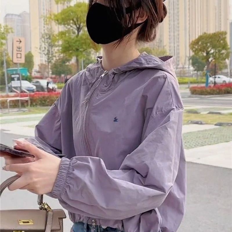防晒衣女夏季薄款外套2025年新款小个子宽松百搭连帽短款夹克上衣