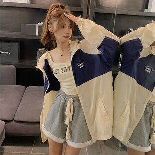 冰丝防晒衣女款夏季初中高中学生设计感小众连帽透气拼色薄款外套