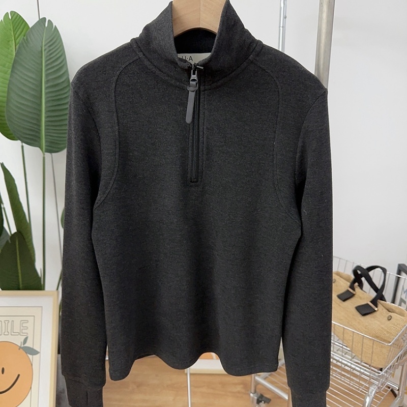 德绒立领打底衫女秋冬加薄绒半拉链修身上衣长袖内搭t恤