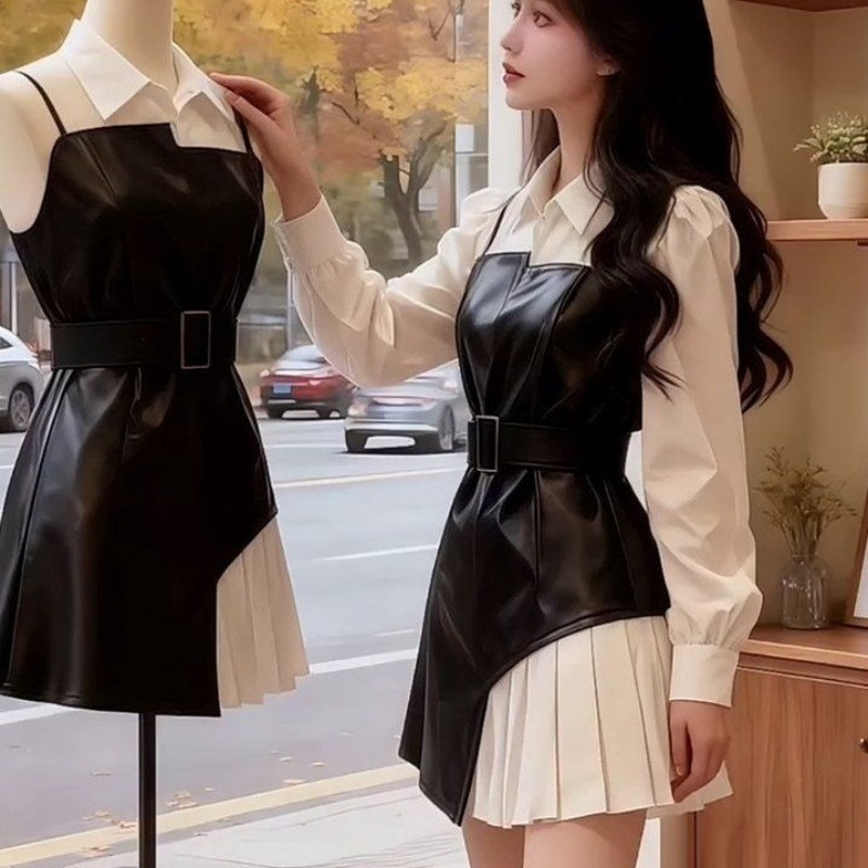 今年流行爆款黑色拼接连衣裙2025秋冬新款高级感超好看气质连衣裙