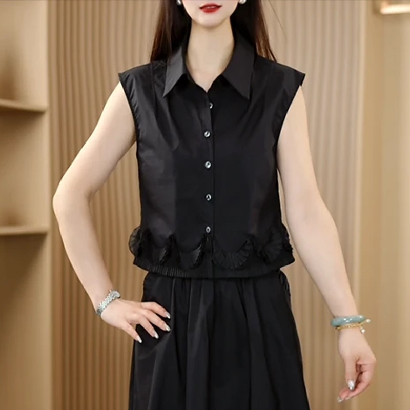 气质显瘦衬衫裙子两件套女2025年夏季新款时尚无袖上衣半身裙套装